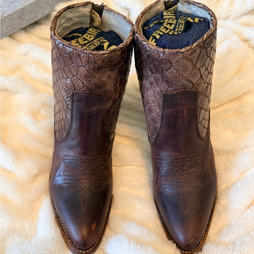 Freebird Brown Snakeskin and  Genuine Leather Boots